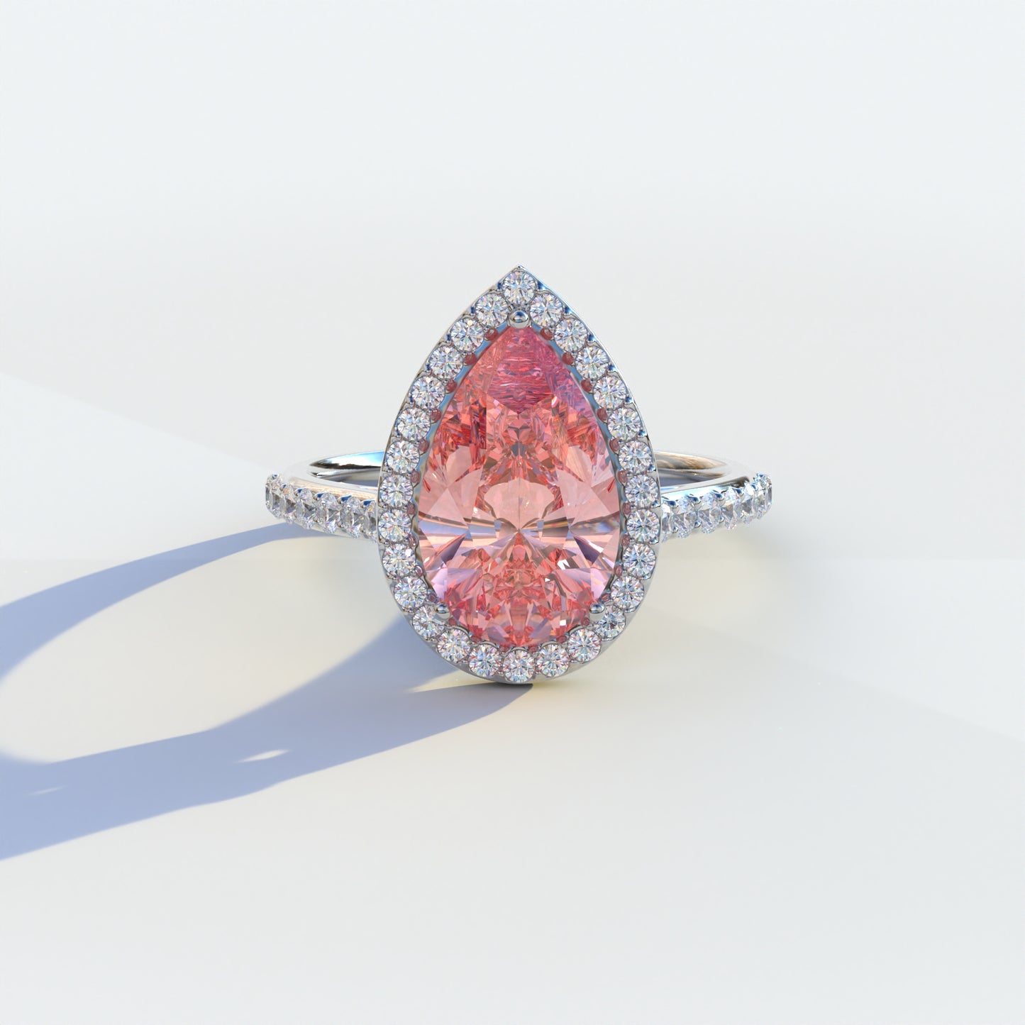 3 Carat Pink Pear Cut Halo & Pave Setting Lab Grown Diamond Ring - Madona