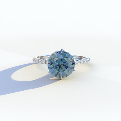 2.5 Carat Blue Round Cut Hidden Halo & Pave Lab Diamond Ring - Hyper Saga