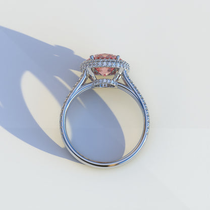 1.5 Carat Pink Round Cut Halo Pave Lab Diamond Ring - Élégance