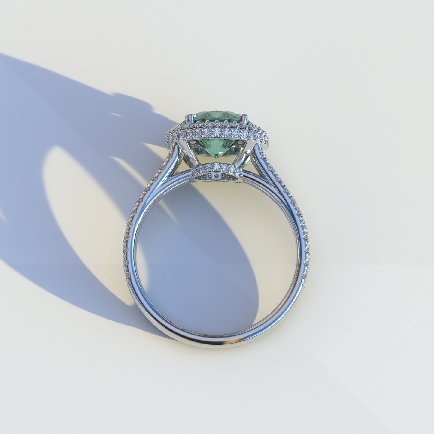 1.5 Carat Green Round Cut Halo Pave Lab Diamond Ring - Élégance