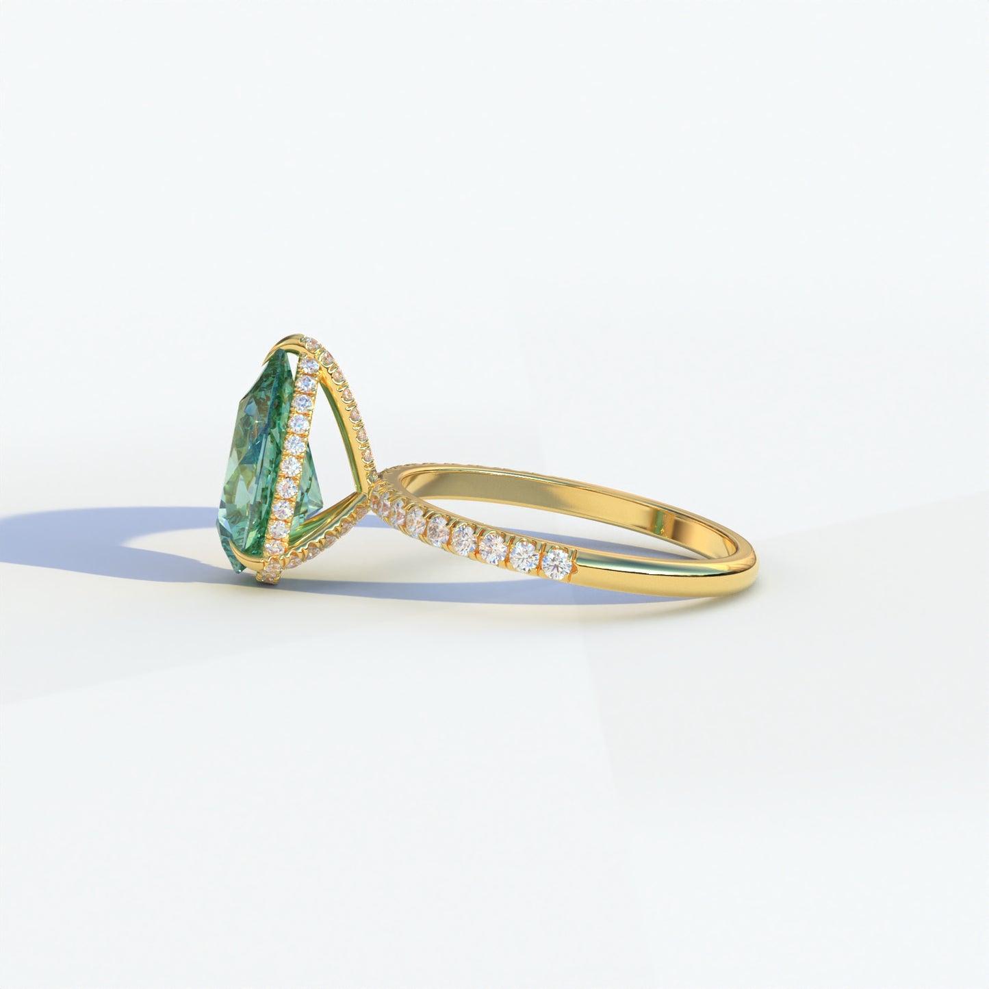 2 Carat Green Pear Cut Hidden Halo & Pave Lab Diamond Ring - Eliza