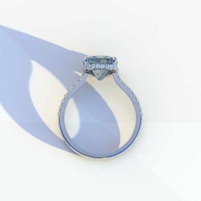 2 Carat Blue Cushion Cut Hidden Halo & Pave Setting Lab Diamond Ring - Éblouissant