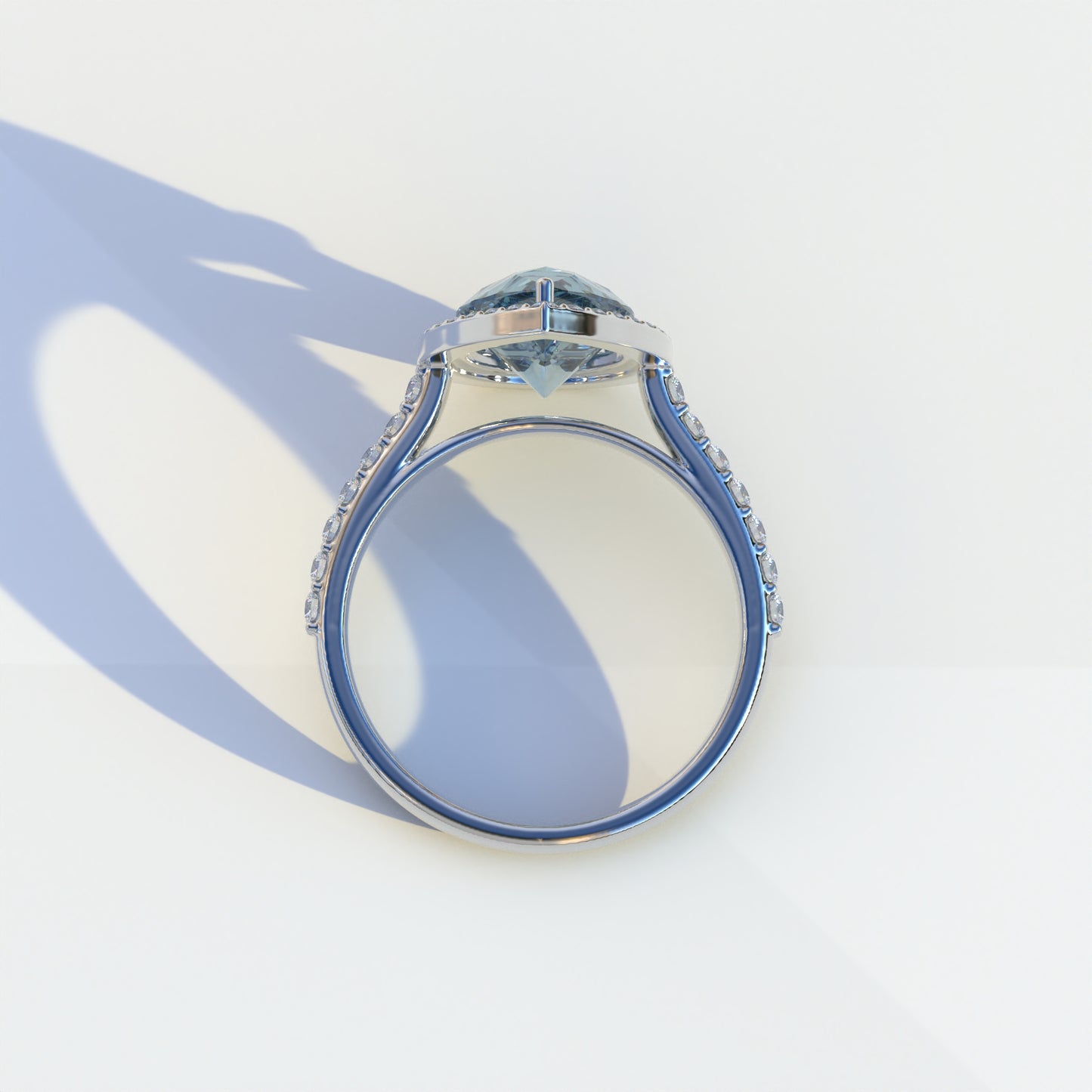 3 Carat Blue Pear Cut Halo & Pave Setting Lab Grown Diamond Ring - Madona