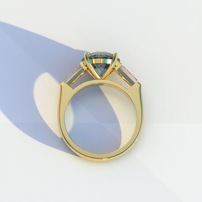 2.5 Carat Blue Round & Tapered Cut Multi Stone Lab Diamond Ring - Reflection