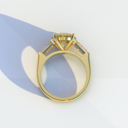 2.5 Carat Yellow Round & Tapered Cut Multi Stone Lab Diamond Ring - Reflection