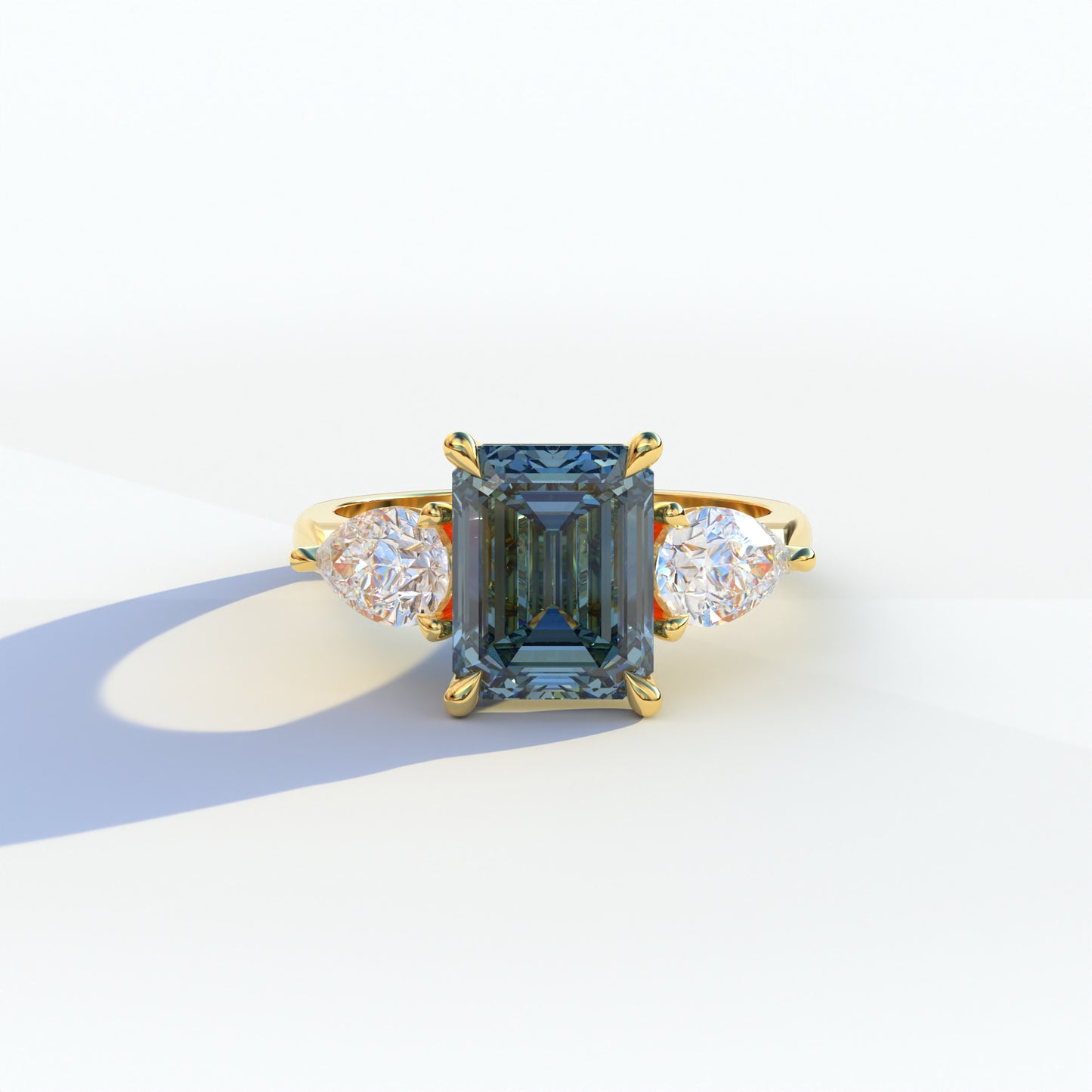 3 Ct Blue Emerald Cut Lab Diamond In 3 Stones Claw Prongs Setting Ring - Luminous