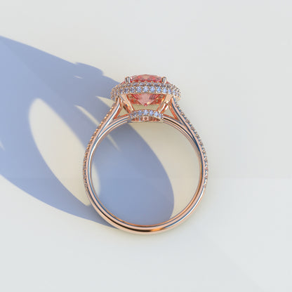 1.5 Carat Pink Round Cut Halo Pave Lab Diamond Ring - Élégance