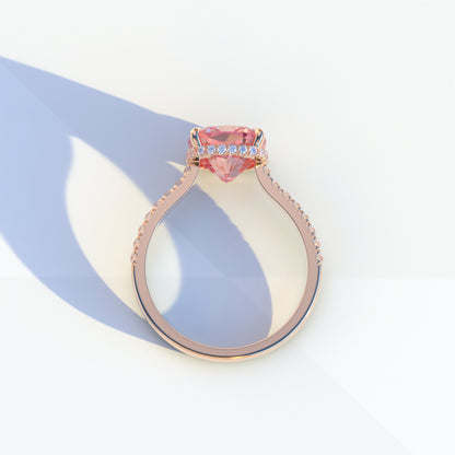 2 Carat Pink Cushion Cut Hidden Halo & Pave Lab Diamond Ring - Éblouissant