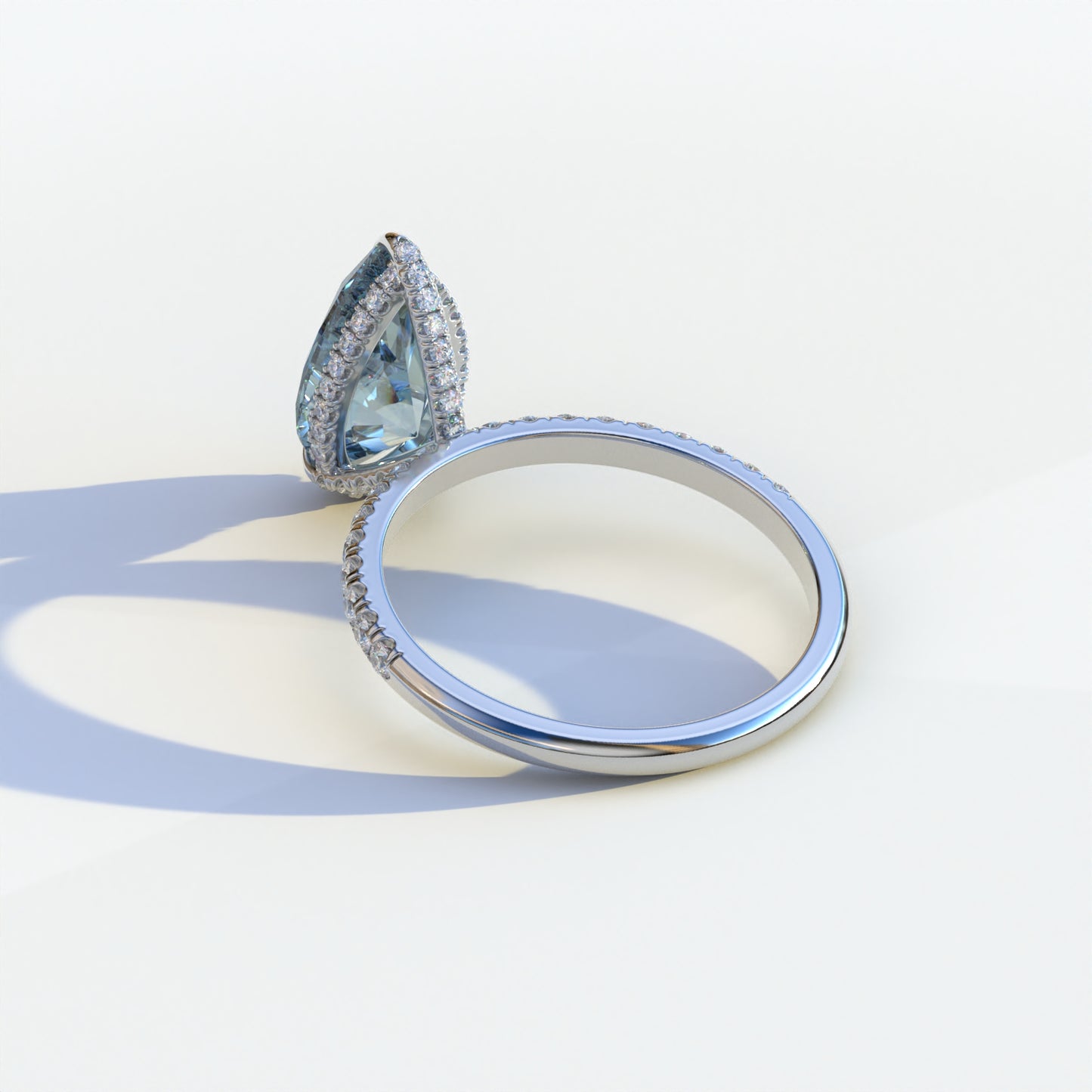 2 Carat Blue Pear Cut Hidden Halo & Pave Lab Diamond Ring - Eliza