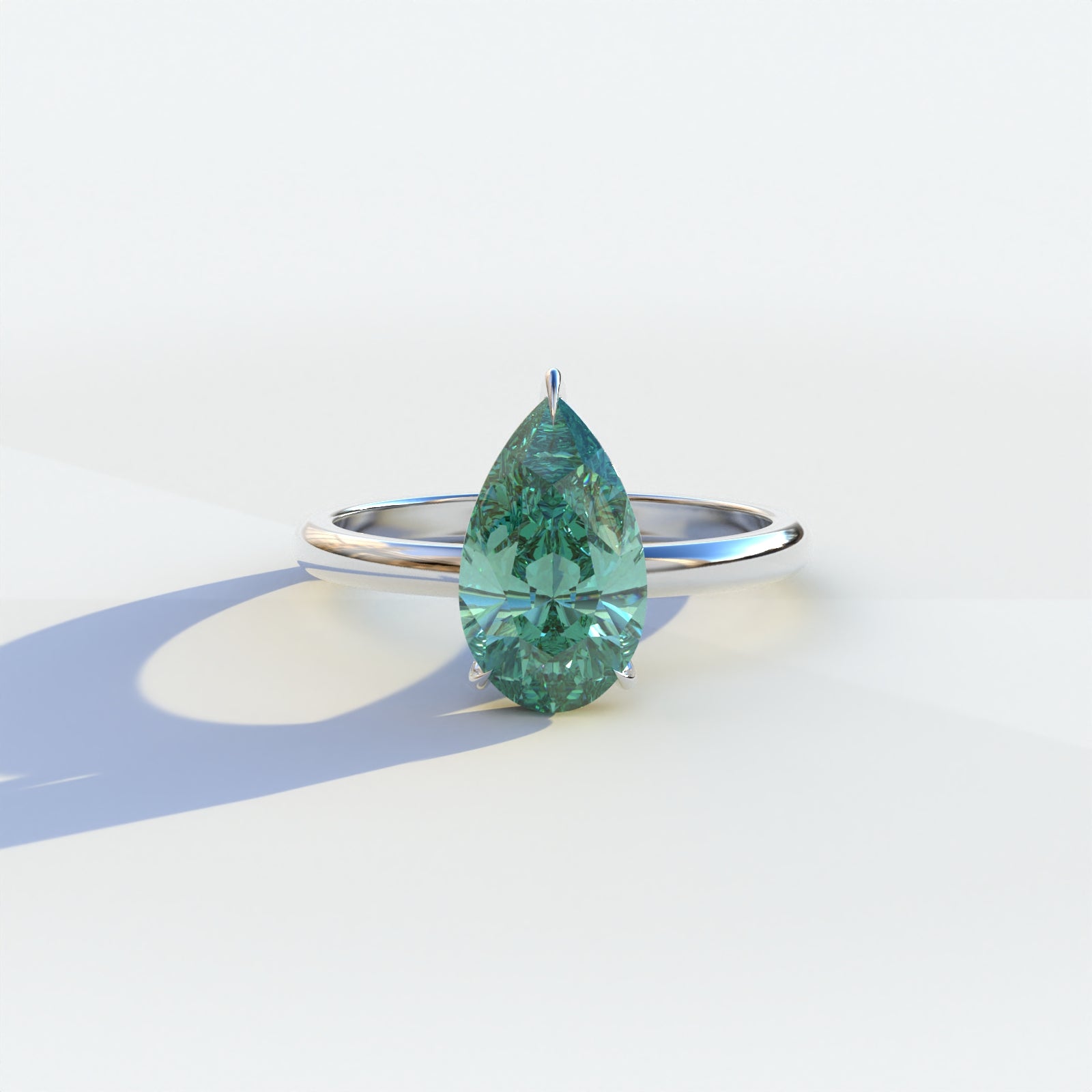 3 Carat Green Pear Cut Solitaire Lab Grown Diamond Ring	