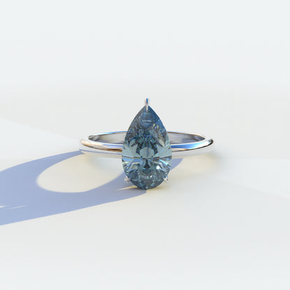 3 Carat Blue Pear Cut Solitaire Lab Grown Diamond Ring	
