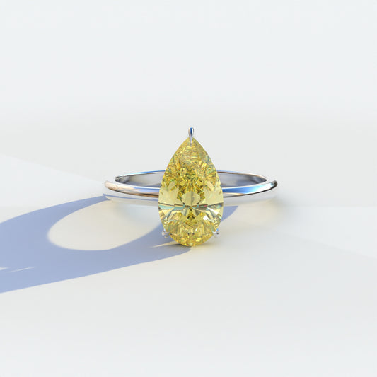 3 Carat Yellow Pear Cut Solitaire Lab Grown Diamond Ring	