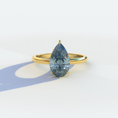 3 Carat Blue Pear Cut Solitaire Lab Grown Diamond Ring - Maniola