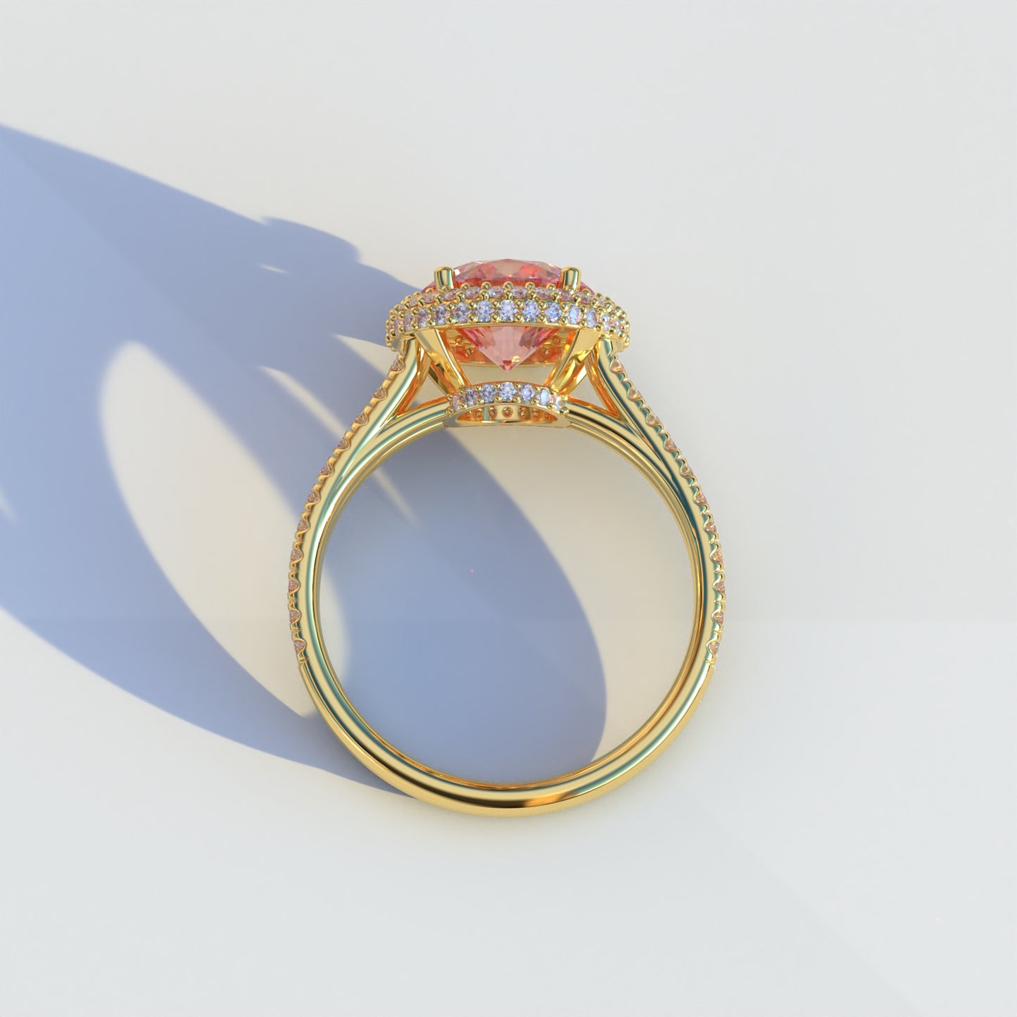 1.5 Carat Pink Round Cut Halo Pave Lab Diamond Ring - Élégance