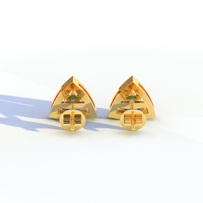 Green Color Triangle Cut Lab Diamond Halo Stud Earrings - Trinity