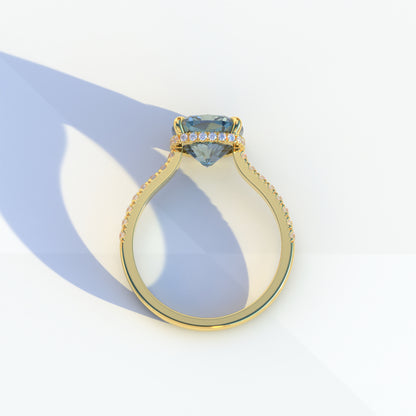 2 Carat Blue Cushion Cut Hidden Halo & Pave Setting Lab Diamond Ring - Éblouissant