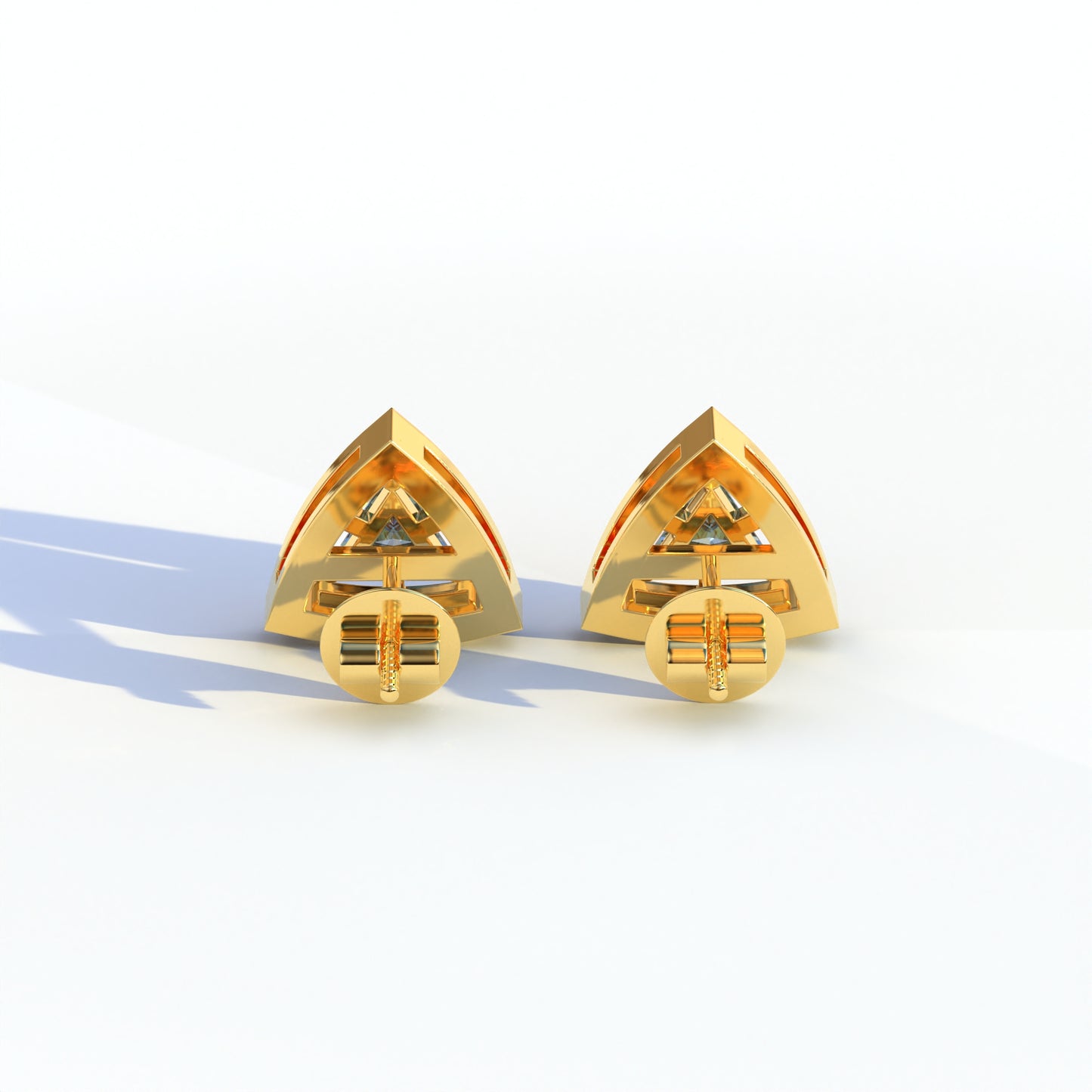 Blue Color Triangle Cut Lab Diamond Halo Stud Earrings - Trinity