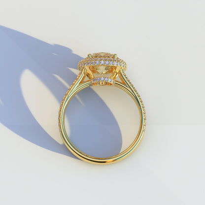 1.5 Carat Yellow Round Cut Halo Pave Lab Diamond Ring - Élégance