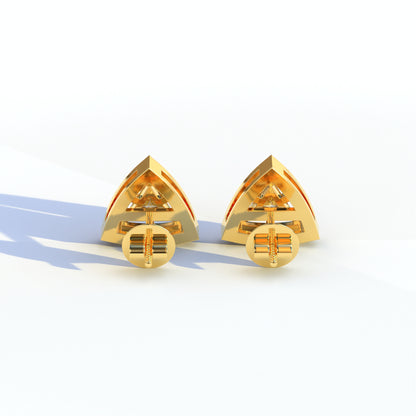 Yellow Color Triangle Cut Lab Diamond Halo Stud Earrings - Trinity