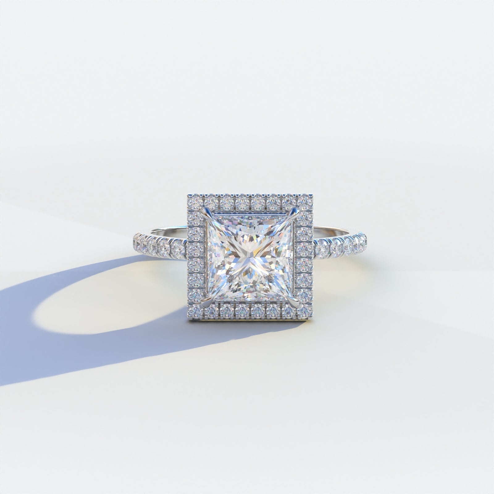 2 Carat E VVS Princess Cut Halo & Pave Lab Diamond Ring	