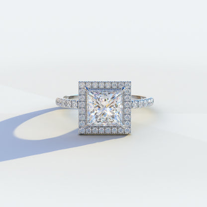 2 Carat E VVS Princess Cut Halo & Pave Lab Diamond Ring	