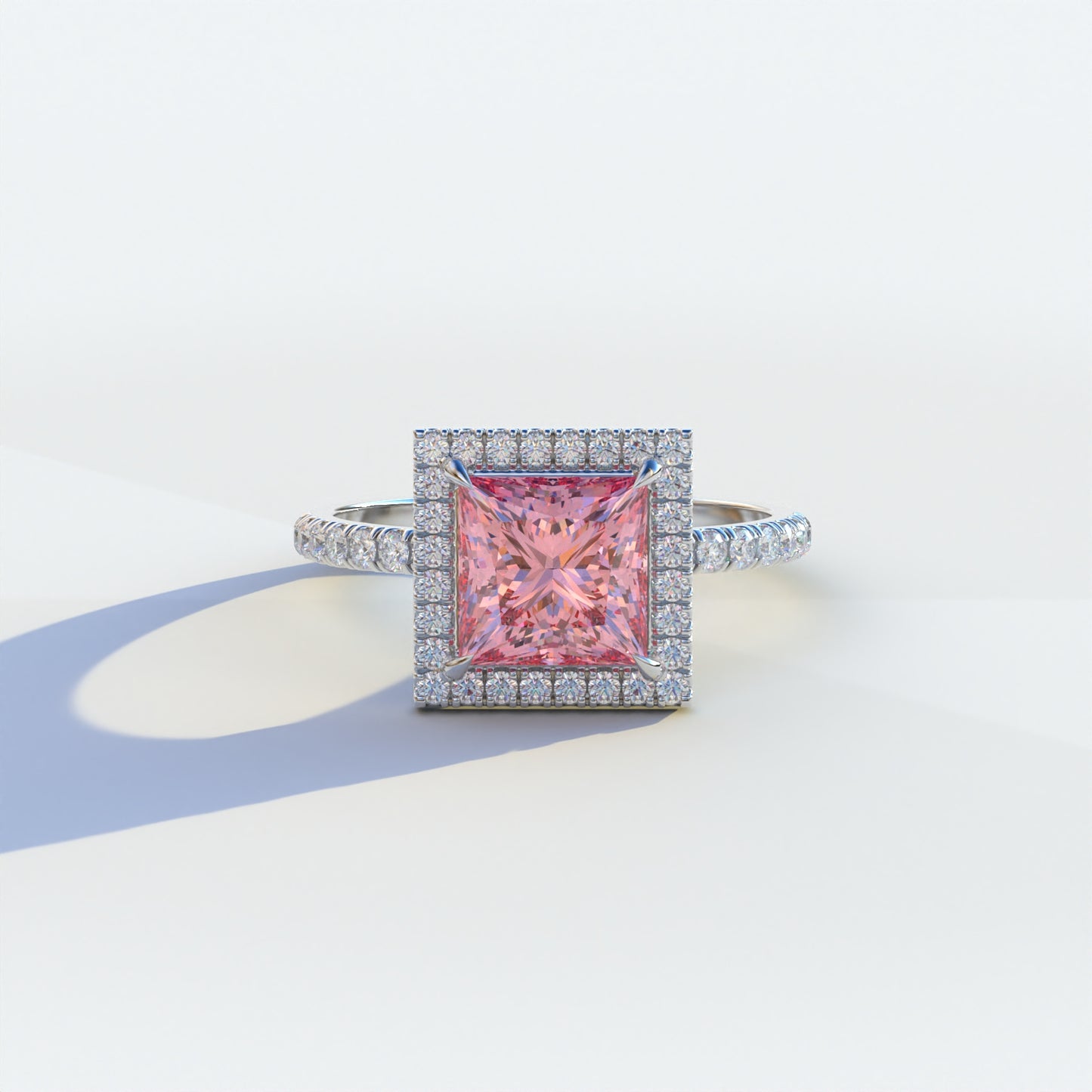 2 Carat Pink Princess Cut Halo & Pave Lab Diamond Ring - Diamond Prime