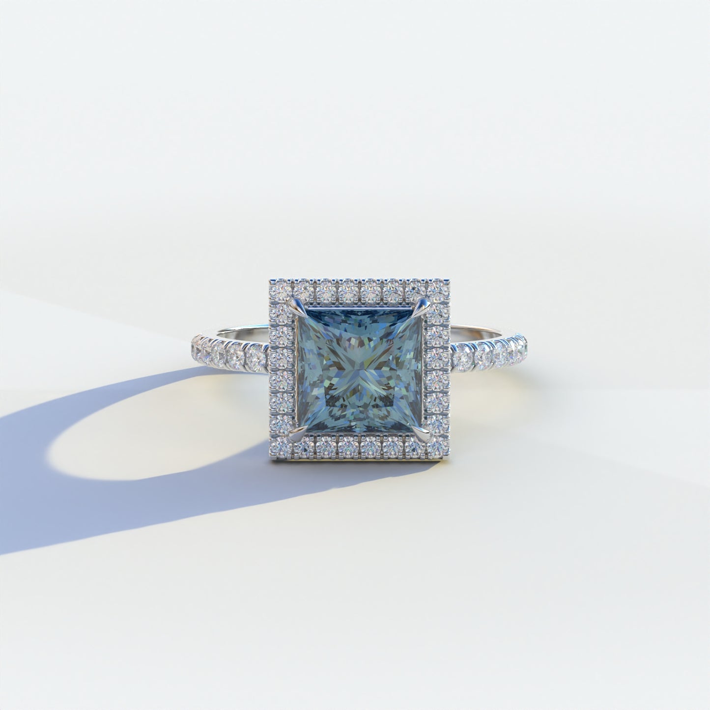 2 Carat Blue Princess Cut Halo & Pave Lab Diamond Ring	