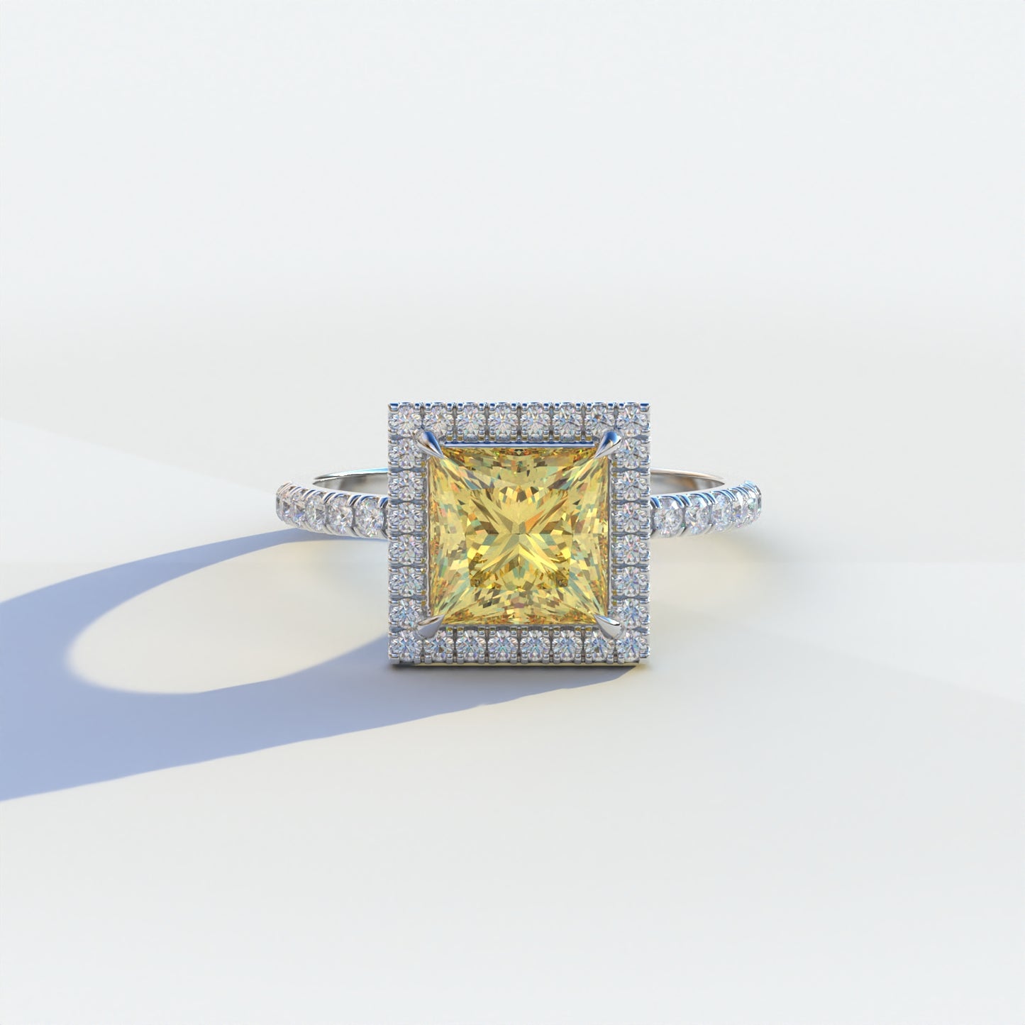 2 Carat Yellow Princess Cut Halo & Pave Lab Diamond Ring	