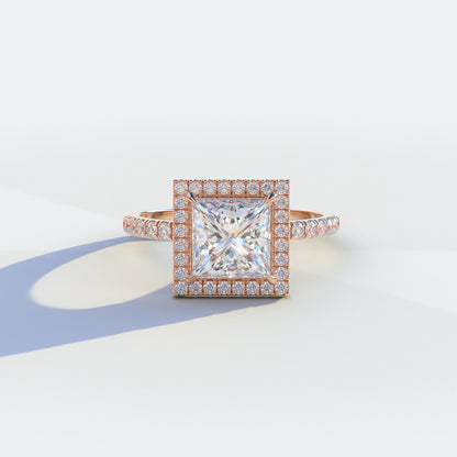 2 Carat E VVS Princess Cut Halo & Pave Lab Diamond Ring - Diamond Prime