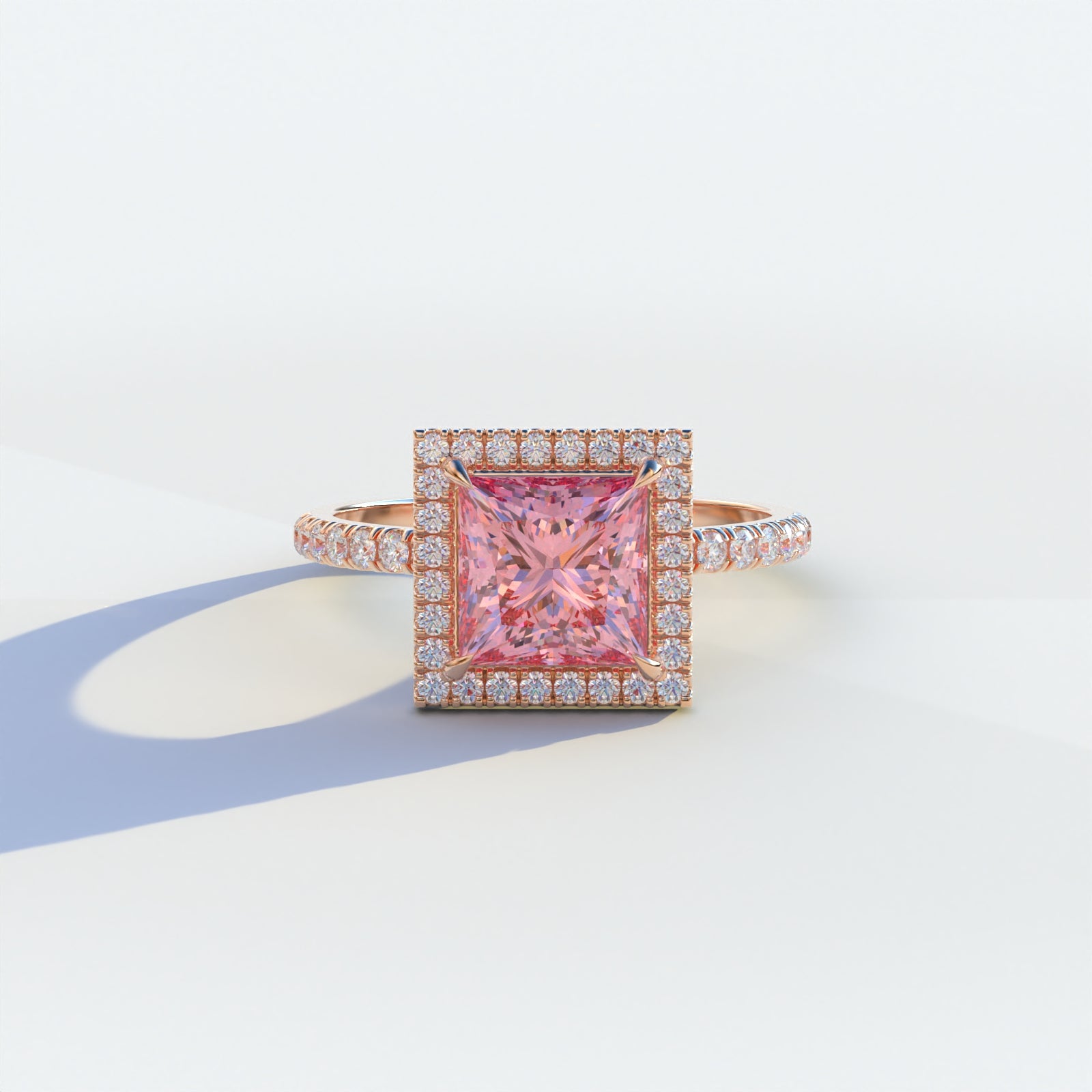 2 Carat Pink Princess Cut Halo & Pave Lab Diamond Ring	