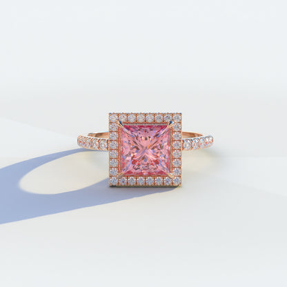 2 Carat Pink Princess Cut Halo & Pave Lab Diamond Ring	