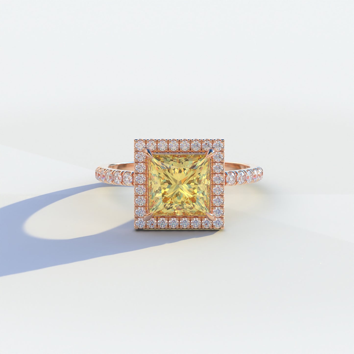 2 Carat Yellow Princess Cut Halo & Pave Lab Diamond Ring - Diamond Prime