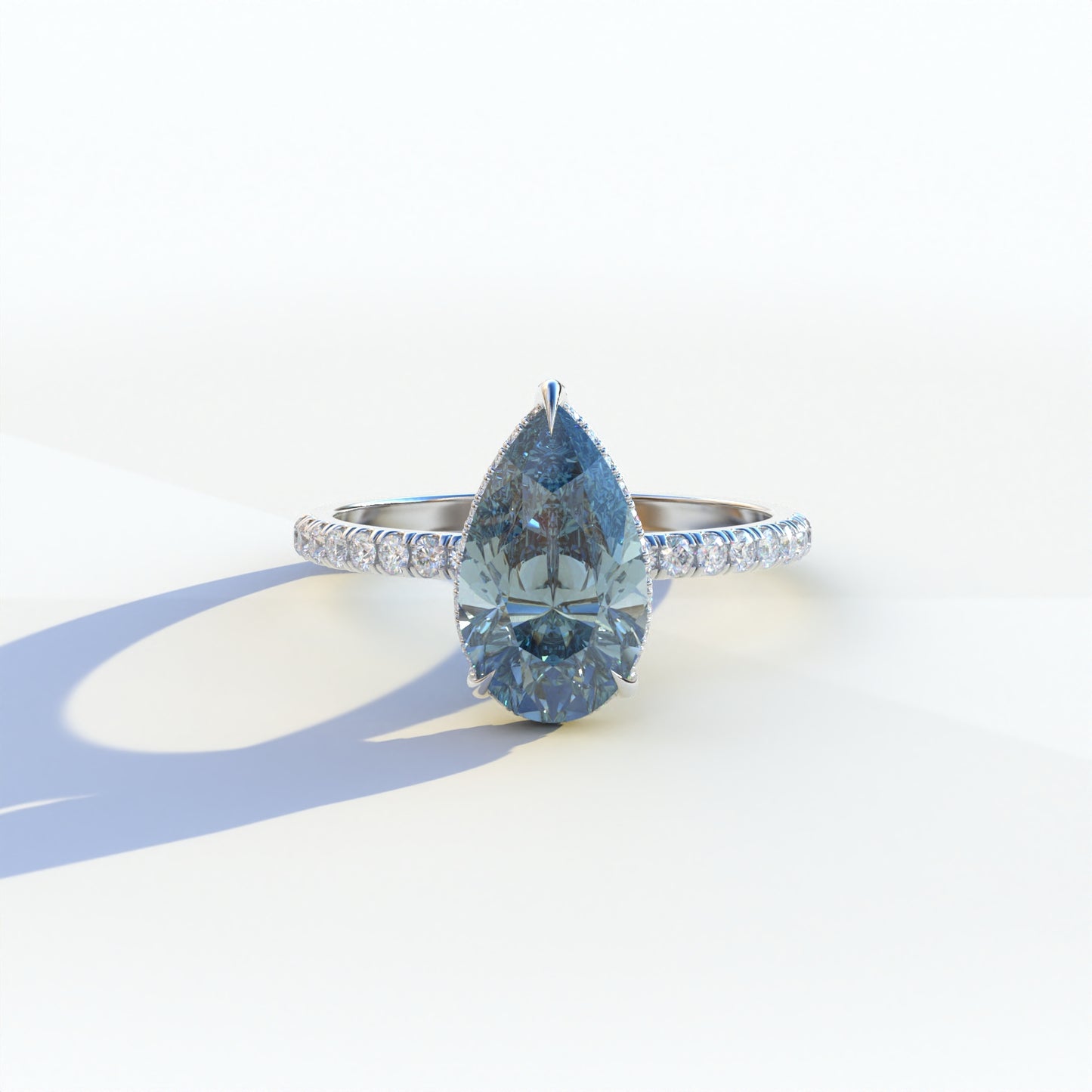 2 Carat Blue Pear Cut Hidden Halo & Pave Setting Lab Diamond Ring - Eblouissant