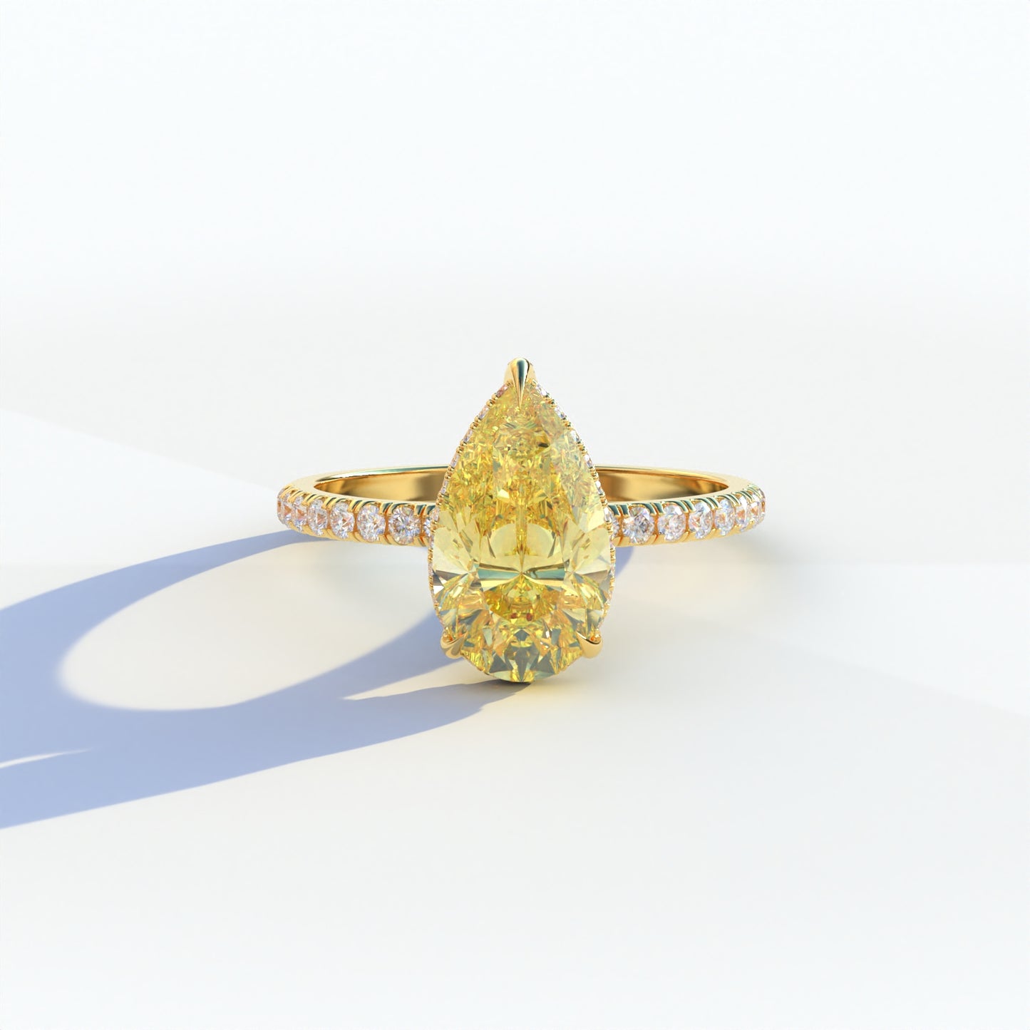 2 Carat Yellow Pear Cut Hidden Halo & Pave Lab Diamond Ring - Eliza