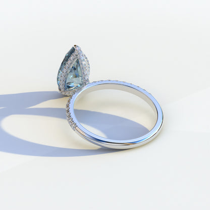 2 Carat Blue Pear Cut Hidden Halo & Pave Setting Lab Diamond Ring - Eblouissant