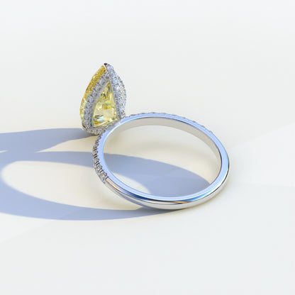 2 Carat Yellow Pear Cut Hidden Halo & Pave Lab Diamond Ring - Eliza