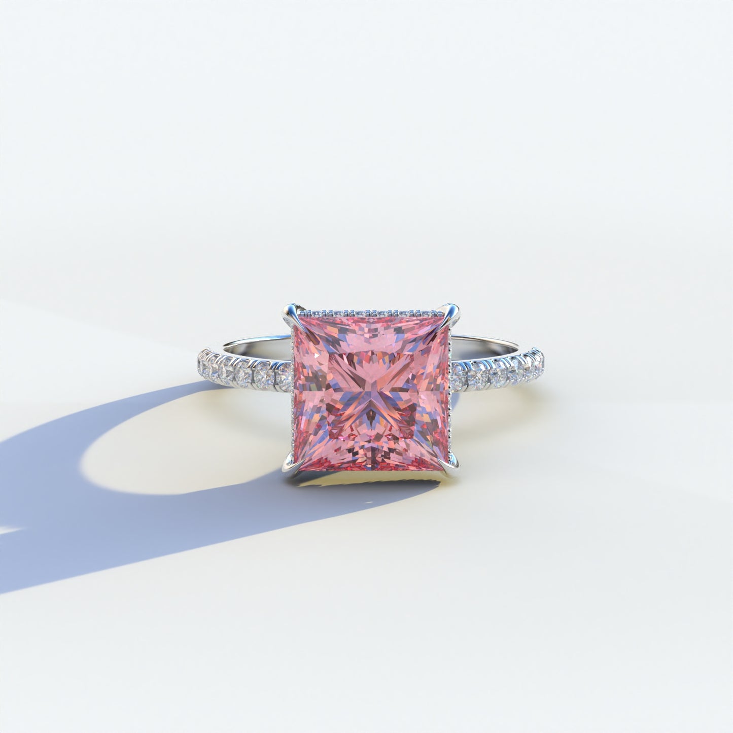 2 Carat Pink Princess Cut Hidden Halo & Pave Lab Diamond Ring	