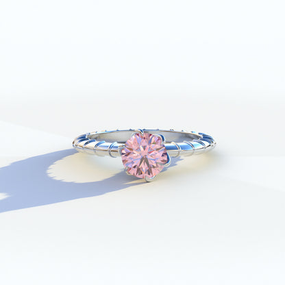 1 Carat Pink Round Cut Lab Diamond Ring	