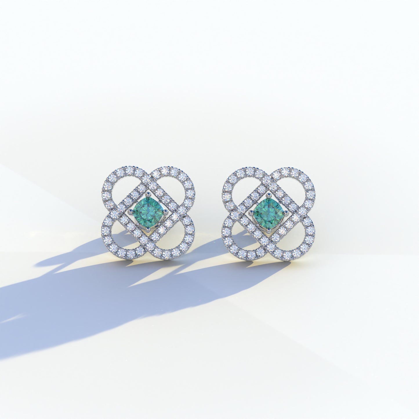 Green Color Round Cut Lab Diamond Stud Earrings - Hanri Daussi