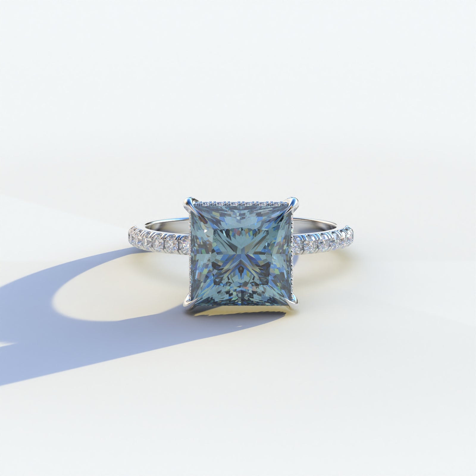 2 Carat Blue Princess Cut Hidden Halo & Pave Lab Diamond Ring	