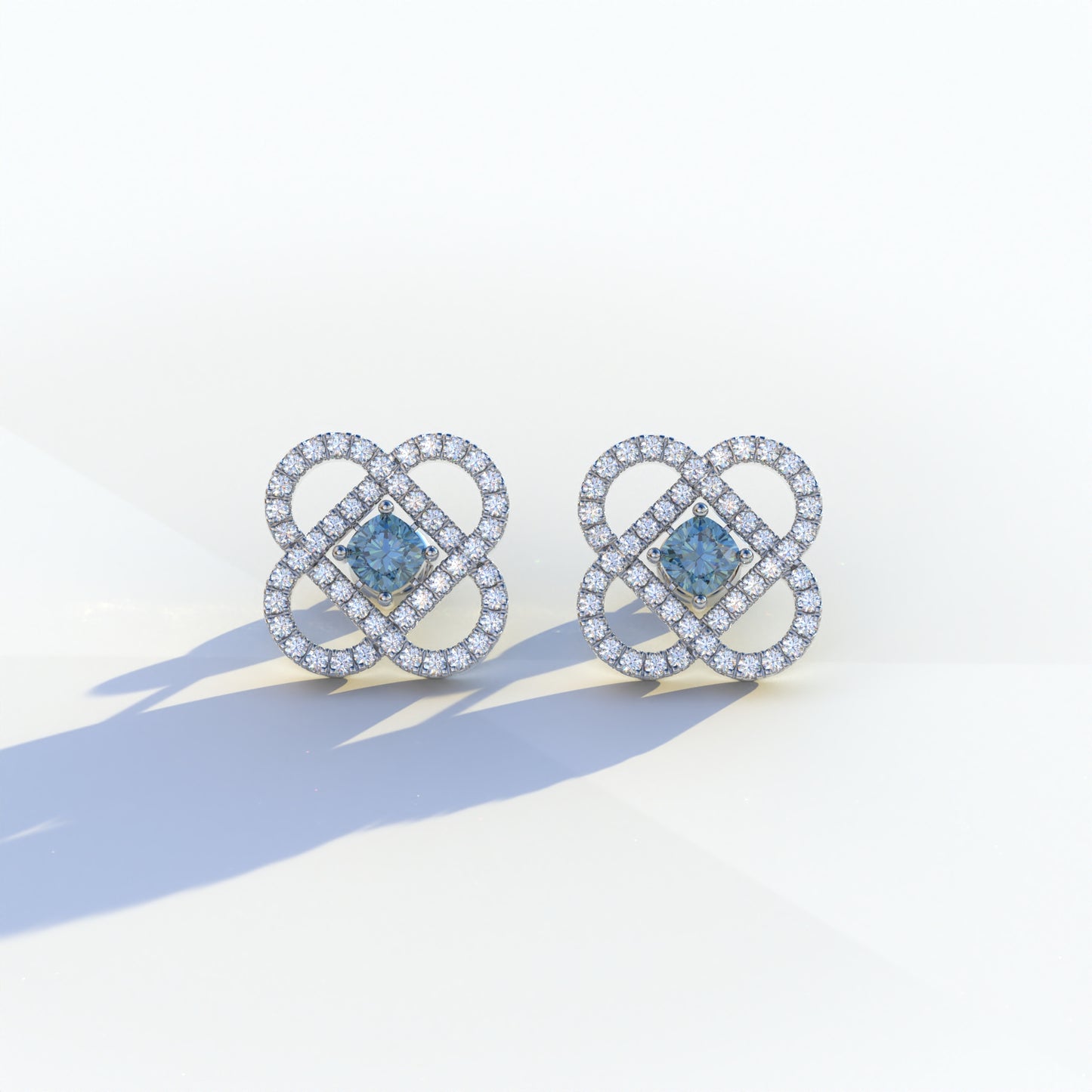 Blue Round Cut Lab Diamond Stud Earrings - Hanri Daussi