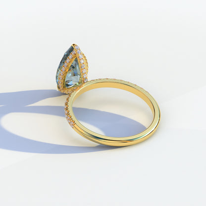 2 Carat Blue Pear Cut Hidden Halo & Pave Lab Diamond Ring - Eliza