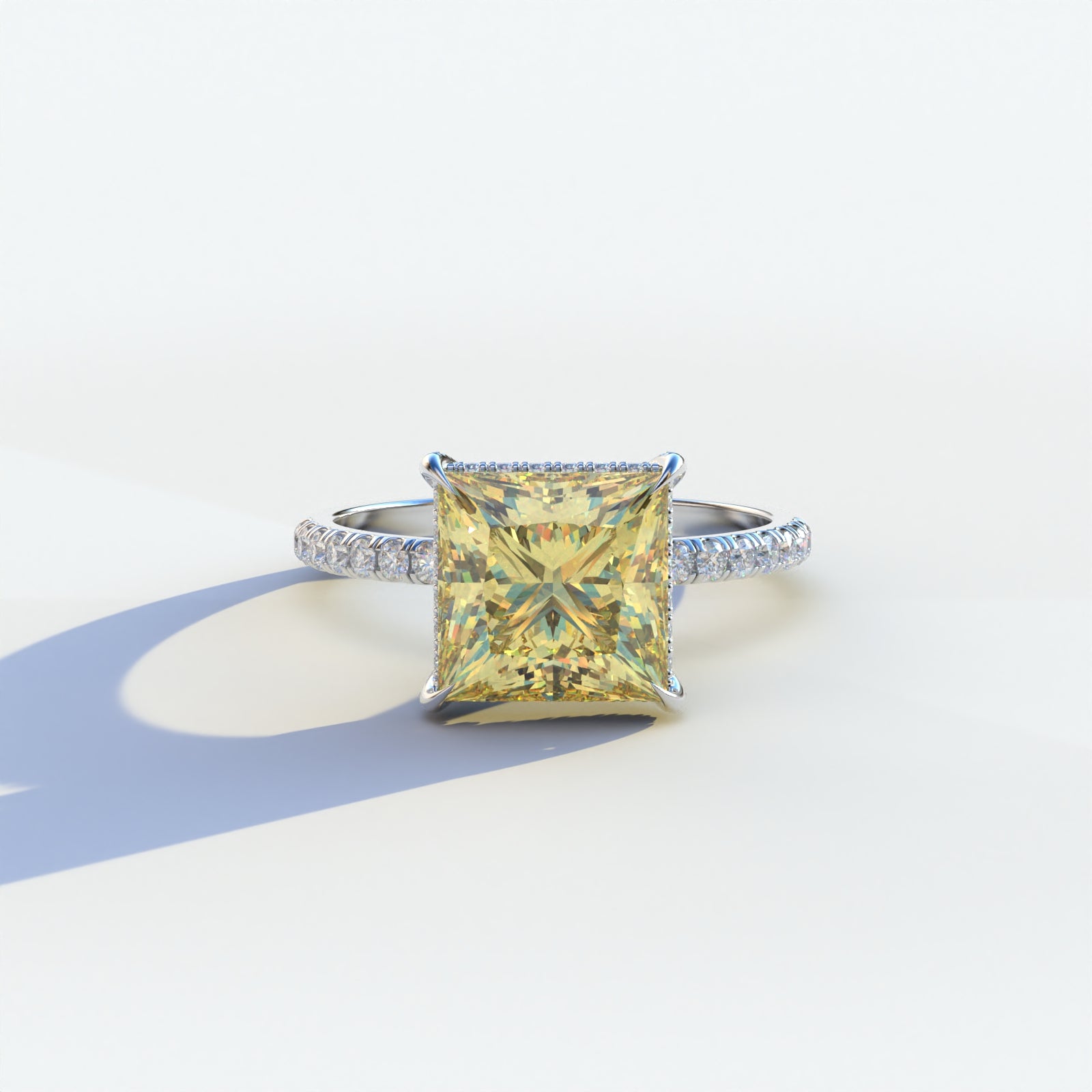 2 Carat Yellow Princess Cut Hidden Halo & Pave Lab Diamond Ring	