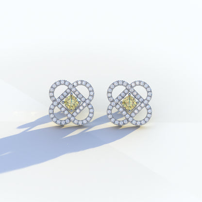 Yellow Color Round Cut Lab Diamond Stud Earrings - Hanri Daussi