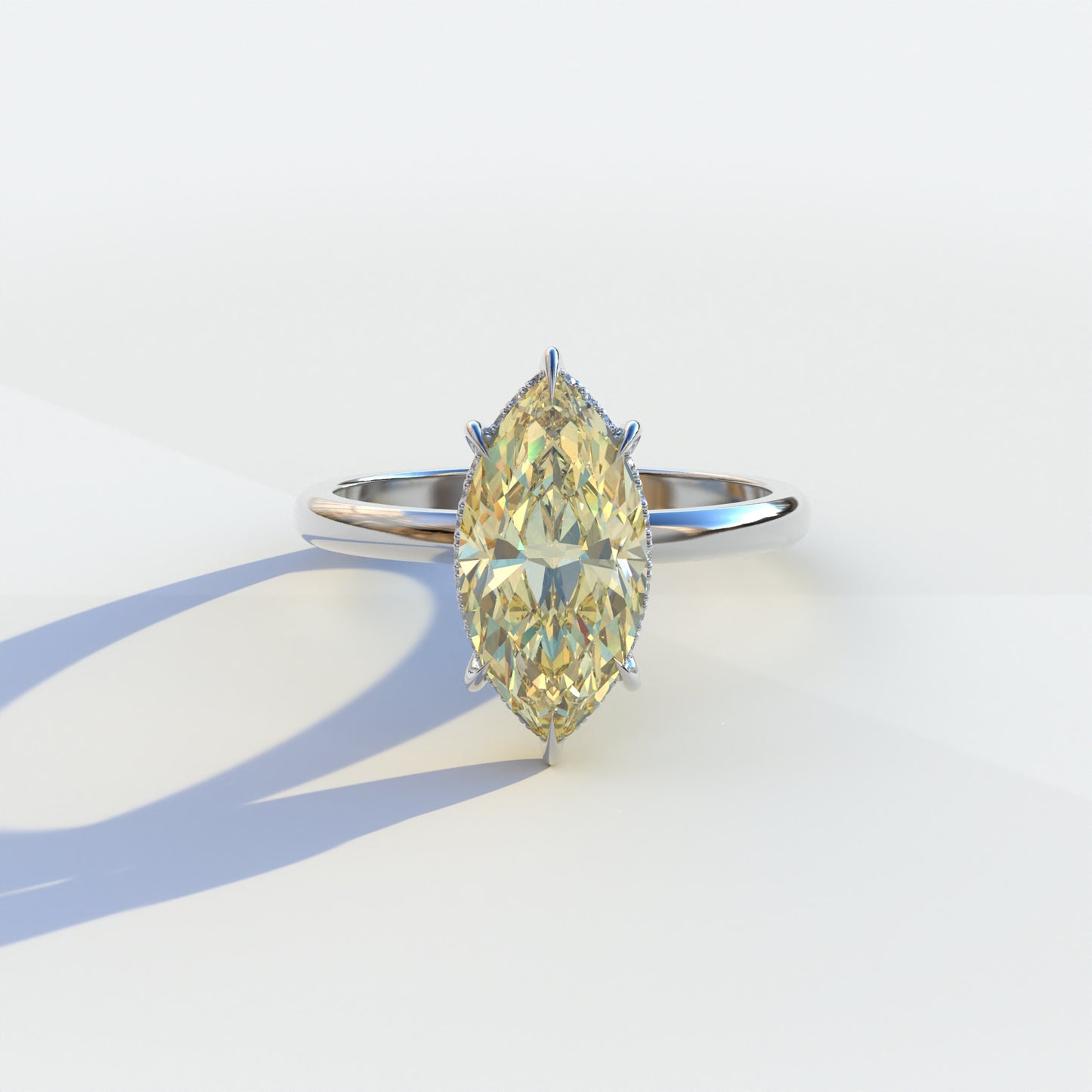 3.5 Carat Yellow Marquise Cut Hidden Halo & Claw Setting Lab Grown Diamond Ring - Meraviglioso