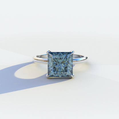 2.5 Carat Blue Princess Cut Solitaire Lab Diamond Ring	