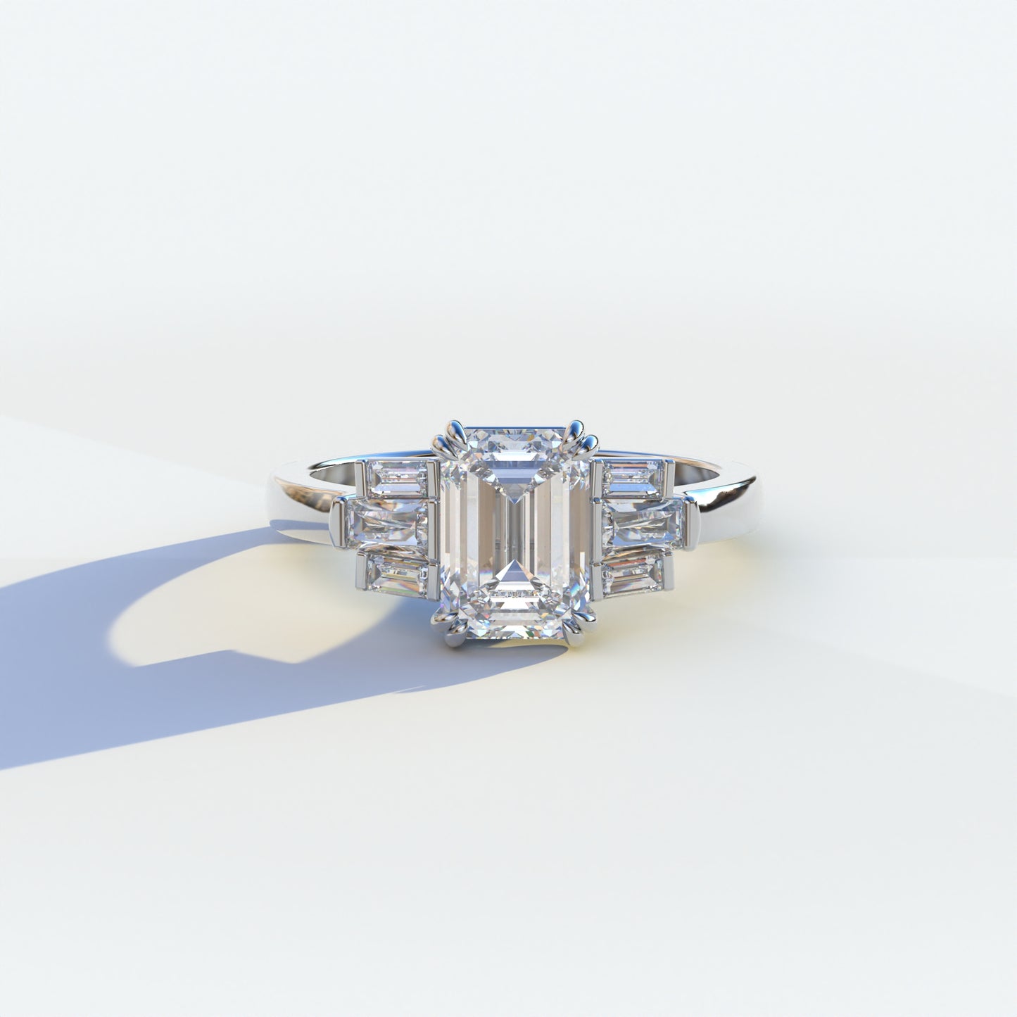 3 Carat Emerald Cut Lab Grown Diamond Engagement Ring - Leela