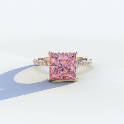 2 Carat Pink Princess Cut Hidden Halo & Pave Lab Diamond Ring - Constella