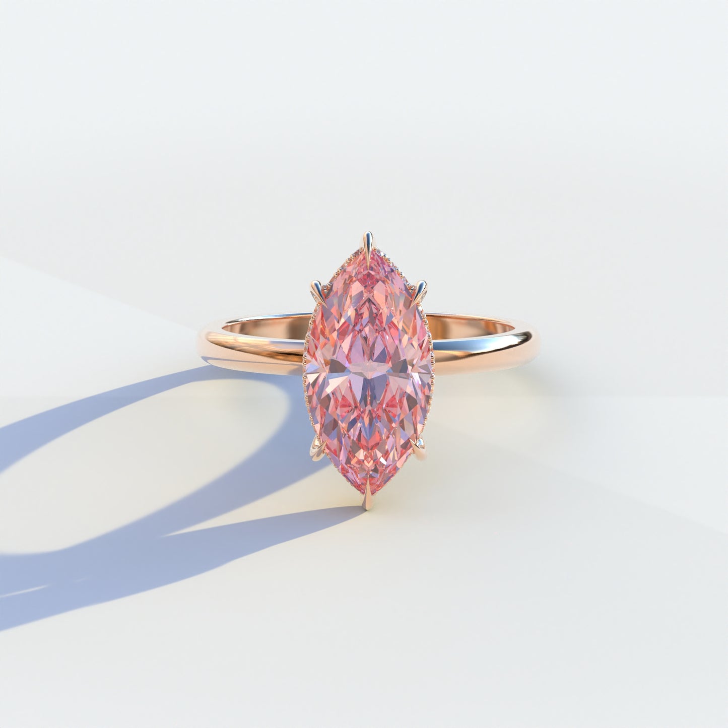 3.5 Carat Pink Marquise Cut Hidden Halo Lab Grown Diamond Ring - Meraviglioso