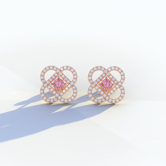 Pink Round Cut Lab Diamond Stud Earrings - Hanri Daussi